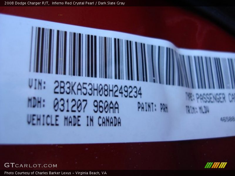Inferno Red Crystal Pearl / Dark Slate Gray 2008 Dodge Charger R/T
