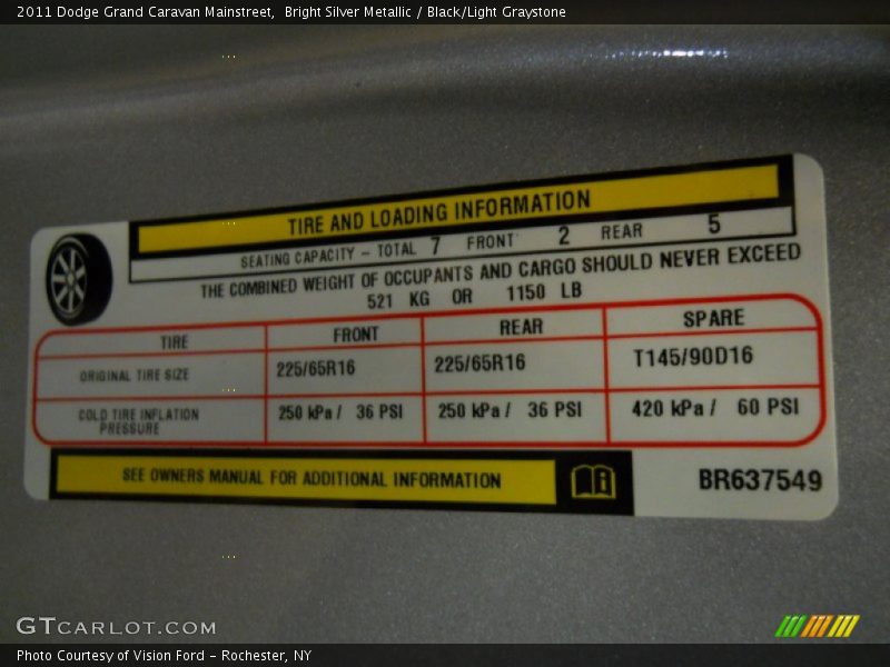 Bright Silver Metallic / Black/Light Graystone 2011 Dodge Grand Caravan Mainstreet