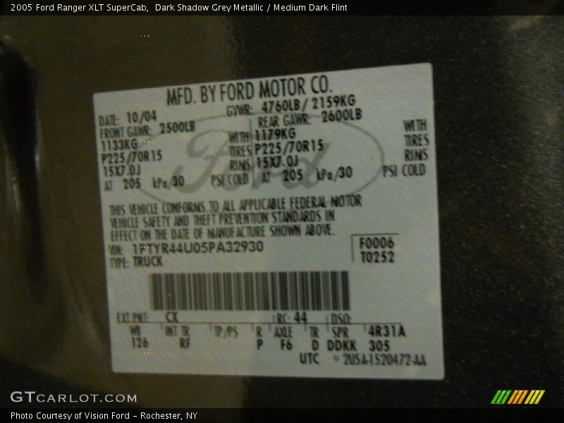 2005 Ranger XLT SuperCab Dark Shadow Grey Metallic Color Code CX