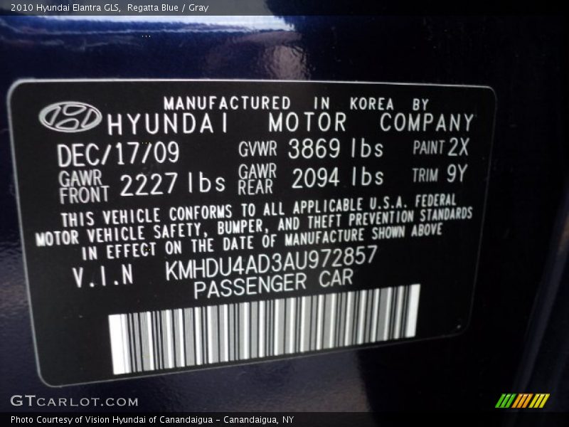 Regatta Blue / Gray 2010 Hyundai Elantra GLS