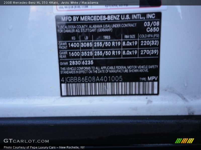 Arctic White / Macadamia 2008 Mercedes-Benz ML 350 4Matic