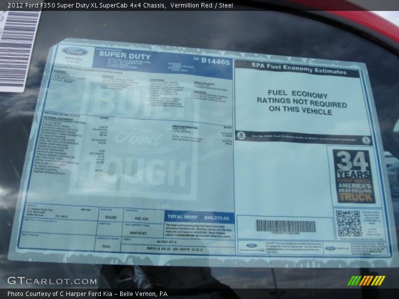  2012 F350 Super Duty XL SuperCab 4x4 Chassis Window Sticker