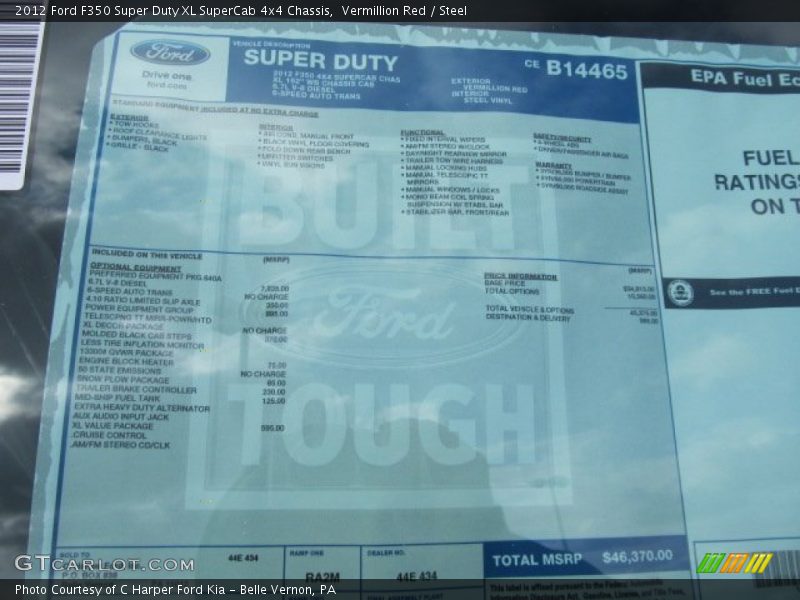  2012 F350 Super Duty XL SuperCab 4x4 Chassis Window Sticker