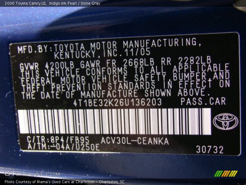 Indigo Ink Pearl / Stone Gray 2006 Toyota Camry LE