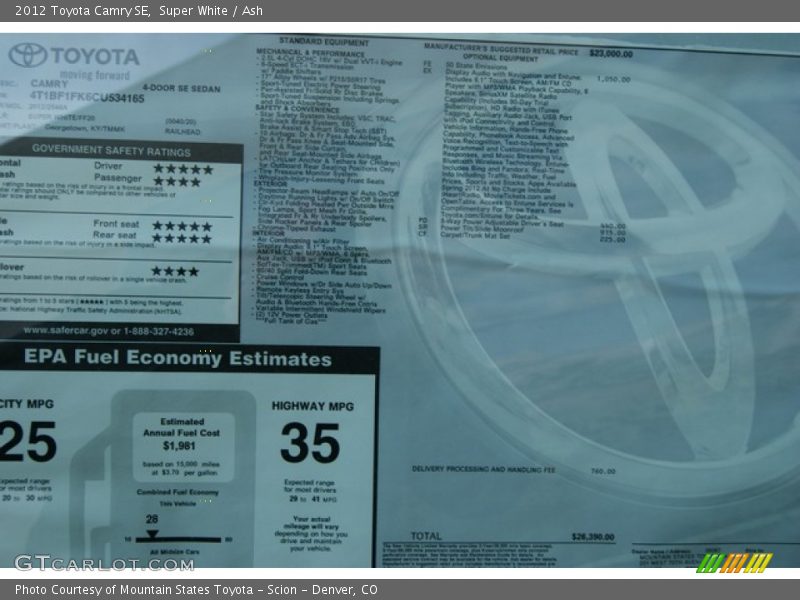 Super White / Ash 2012 Toyota Camry SE