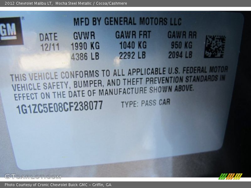 Mocha Steel Metallic / Cocoa/Cashmere 2012 Chevrolet Malibu LT