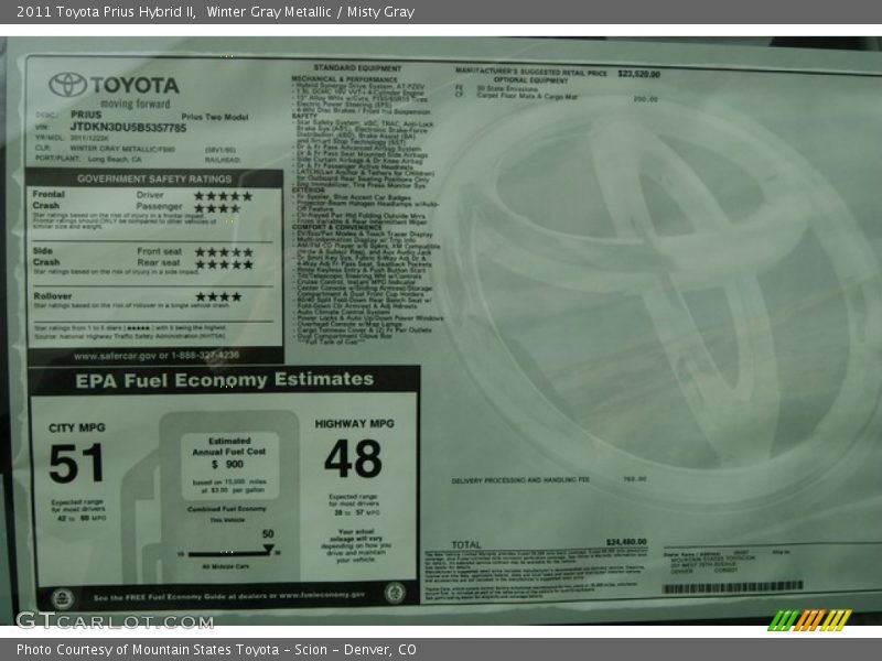 Winter Gray Metallic / Misty Gray 2011 Toyota Prius Hybrid II