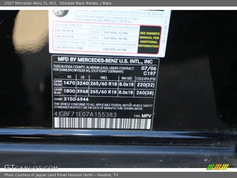 Obsidian Black Metallic / Black 2007 Mercedes-Benz GL 450