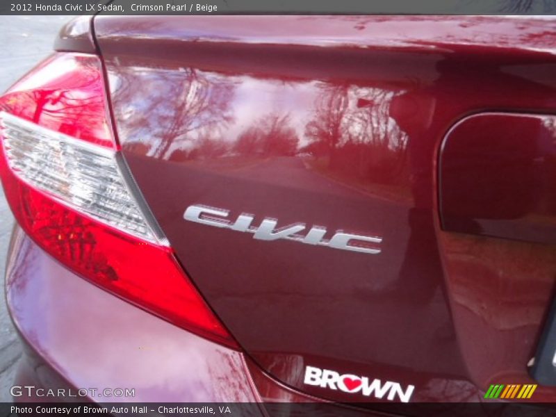 Crimson Pearl / Beige 2012 Honda Civic LX Sedan
