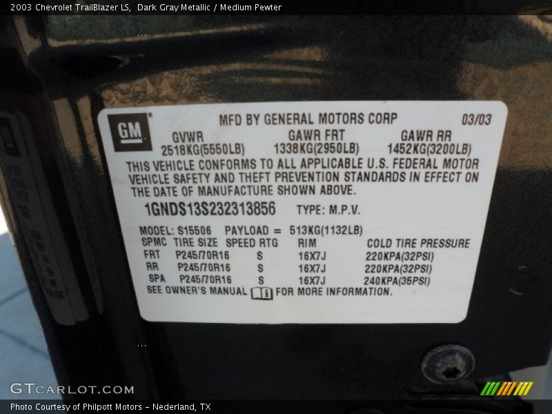 Dark Gray Metallic / Medium Pewter 2003 Chevrolet TrailBlazer LS