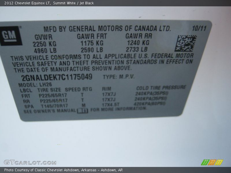 Summit White / Jet Black 2012 Chevrolet Equinox LT