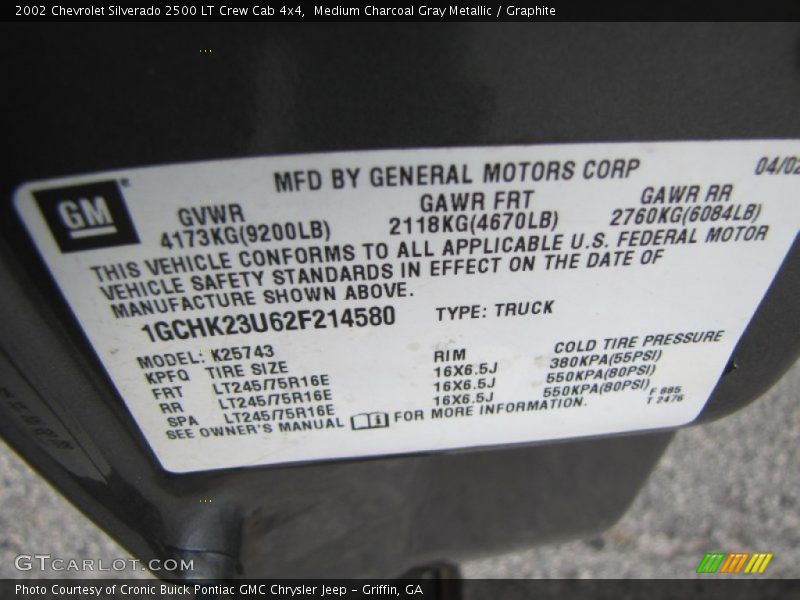 Medium Charcoal Gray Metallic / Graphite 2002 Chevrolet Silverado 2500 LT Crew Cab 4x4