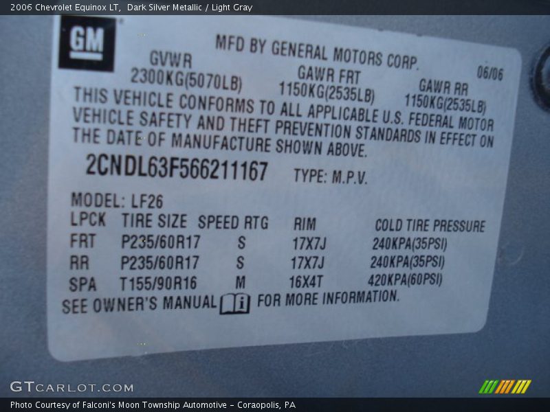 Dark Silver Metallic / Light Gray 2006 Chevrolet Equinox LT