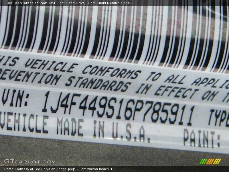 Light Khaki Metallic / Khaki 2006 Jeep Wrangler Sport 4x4 Right Hand Drive