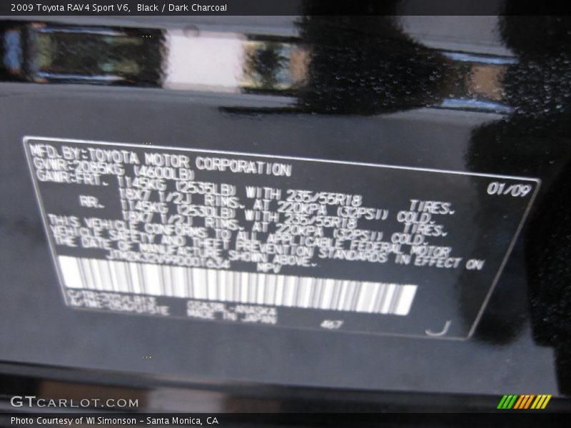 Black / Dark Charcoal 2009 Toyota RAV4 Sport V6