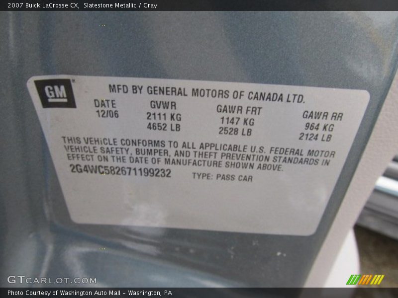 Slatestone Metallic / Gray 2007 Buick LaCrosse CX