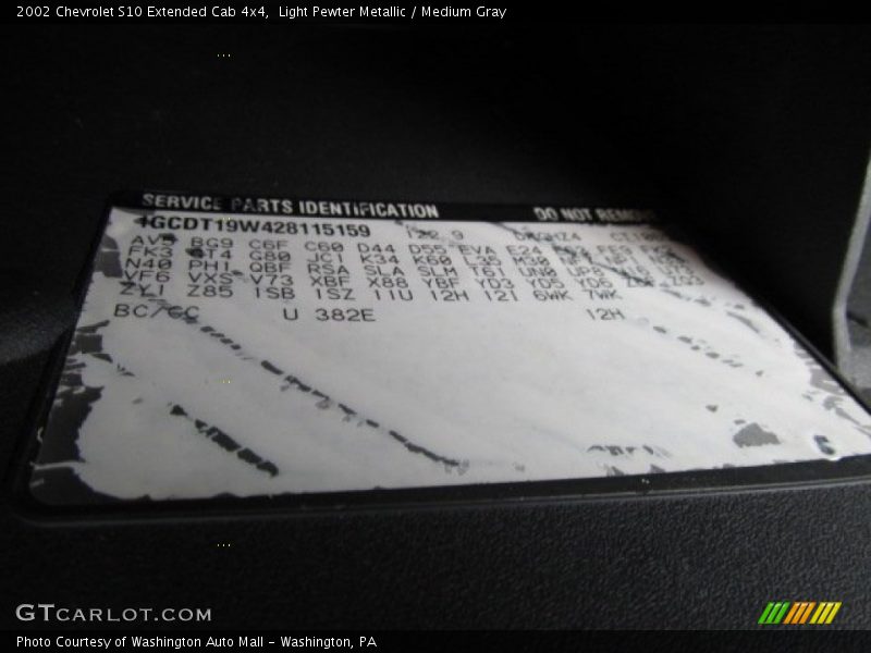 2002 S10 Extended Cab 4x4 Light Pewter Metallic Color Code 382E