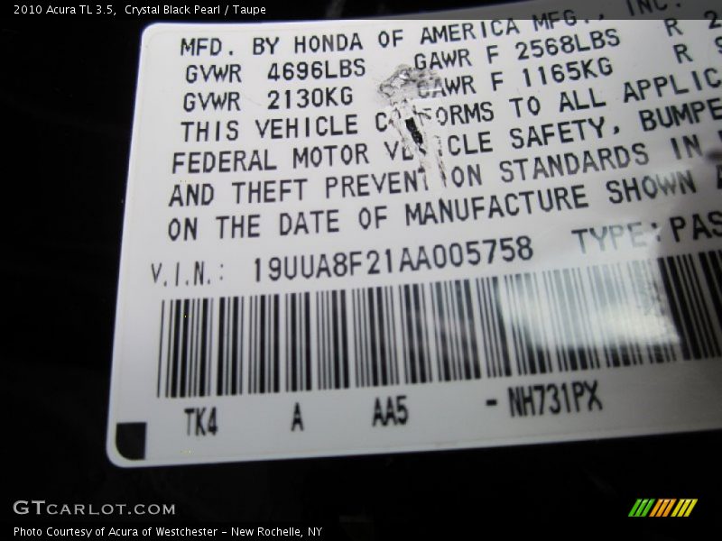 Crystal Black Pearl / Taupe 2010 Acura TL 3.5