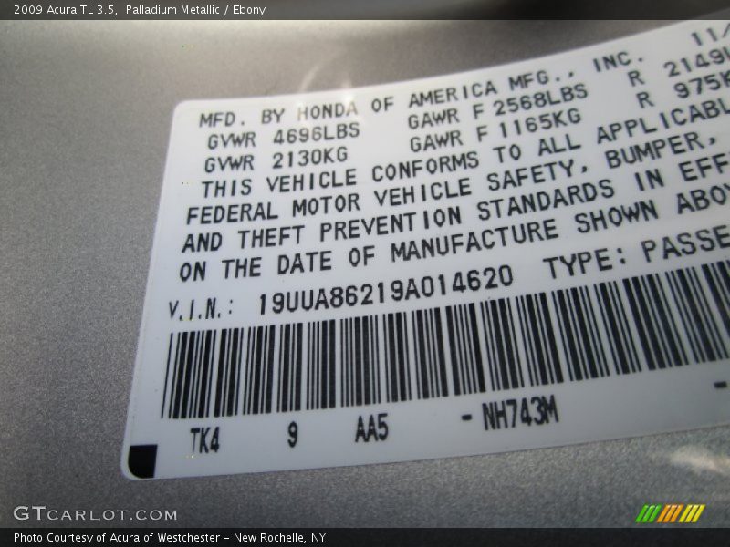 Palladium Metallic / Ebony 2009 Acura TL 3.5