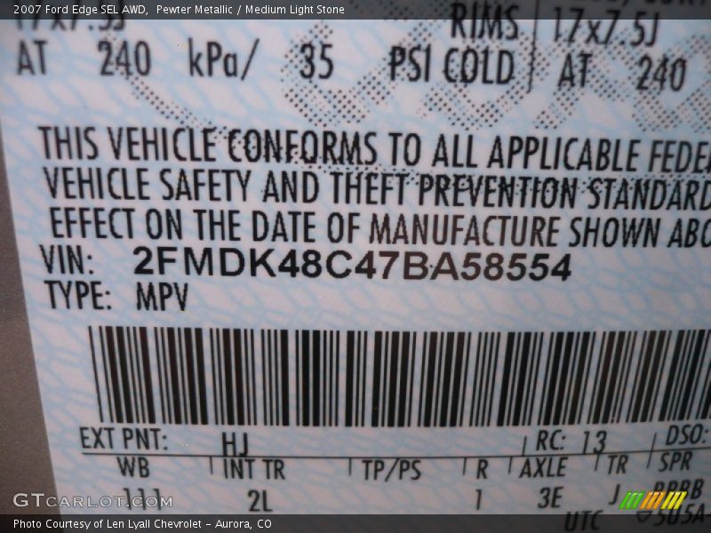 Pewter Metallic / Medium Light Stone 2007 Ford Edge SEL AWD