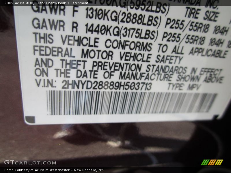 Dark Cherry Pearl / Parchment 2009 Acura MDX