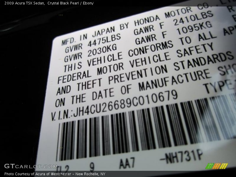 Crystal Black Pearl / Ebony 2009 Acura TSX Sedan