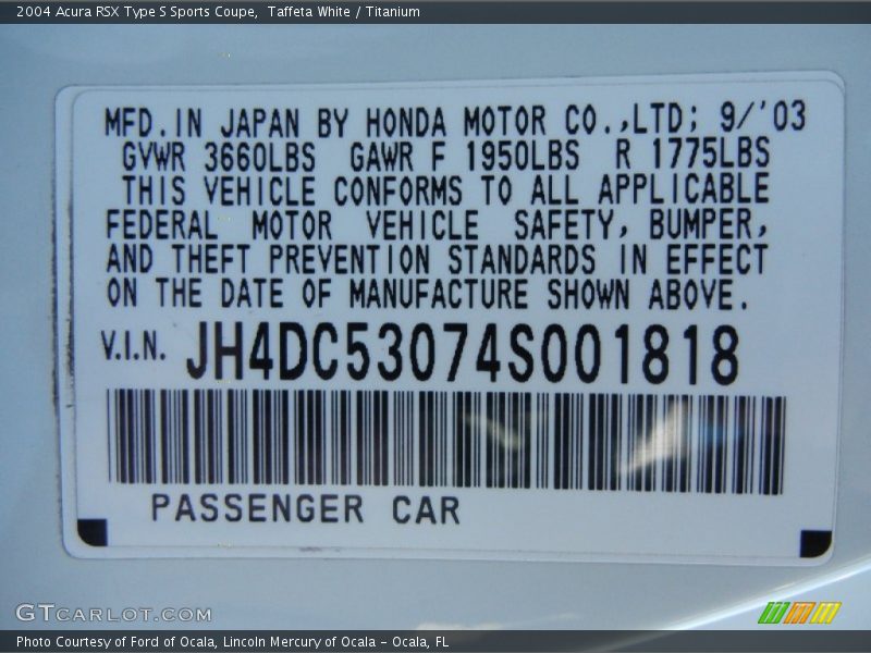 Taffeta White / Titanium 2004 Acura RSX Type S Sports Coupe