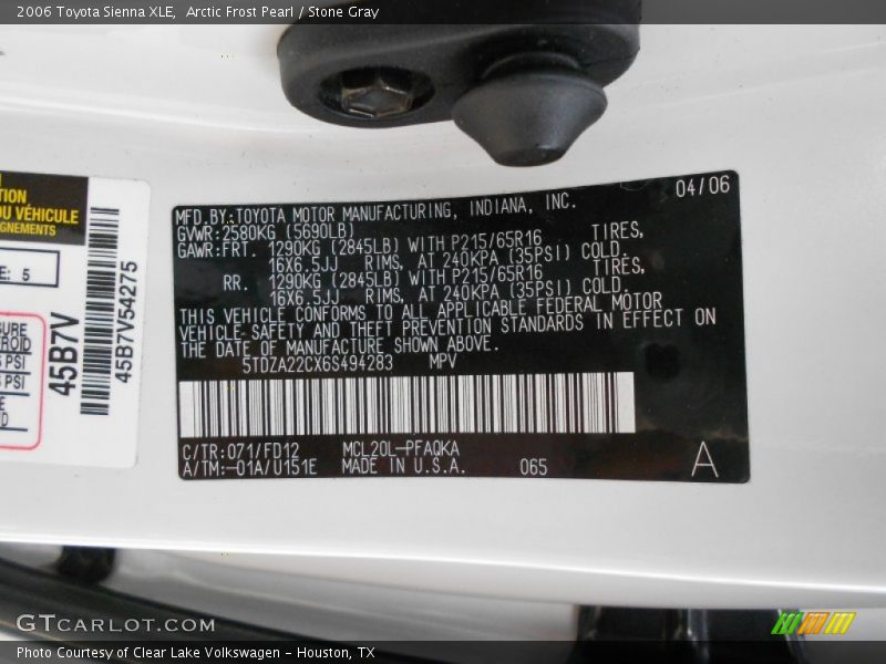 Arctic Frost Pearl / Stone Gray 2006 Toyota Sienna XLE