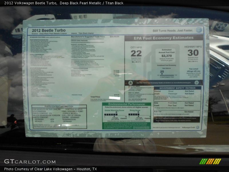  2012 Beetle Turbo Window Sticker