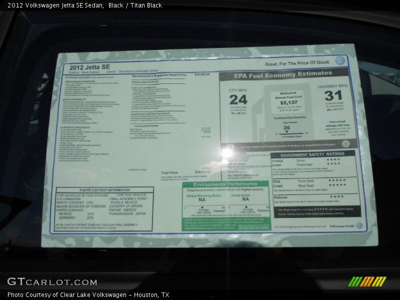 Black / Titan Black 2012 Volkswagen Jetta SE Sedan