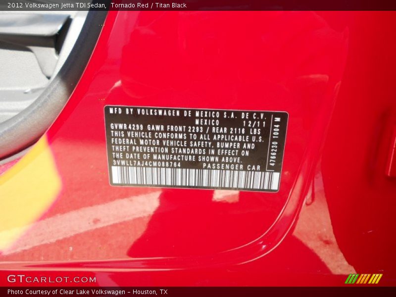 Tornado Red / Titan Black 2012 Volkswagen Jetta TDI Sedan