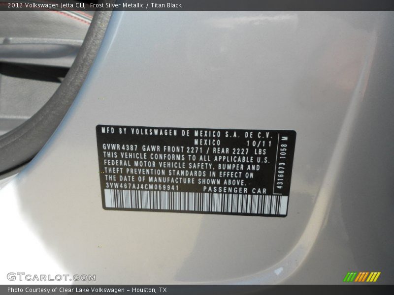 Frost Silver Metallic / Titan Black 2012 Volkswagen Jetta GLI