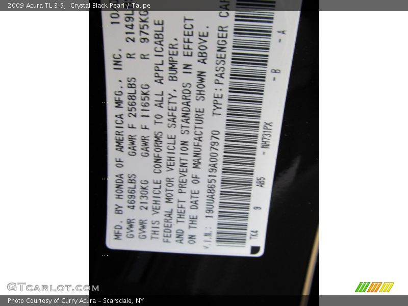 Crystal Black Pearl / Taupe 2009 Acura TL 3.5