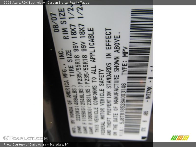 Carbon Bronze Pearl / Taupe 2008 Acura RDX Technology