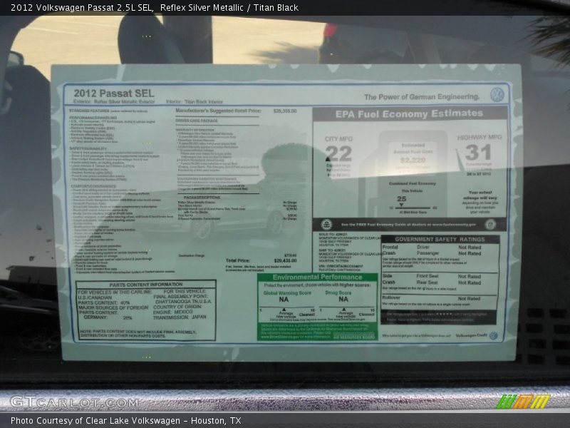  2012 Passat 2.5L SEL Window Sticker