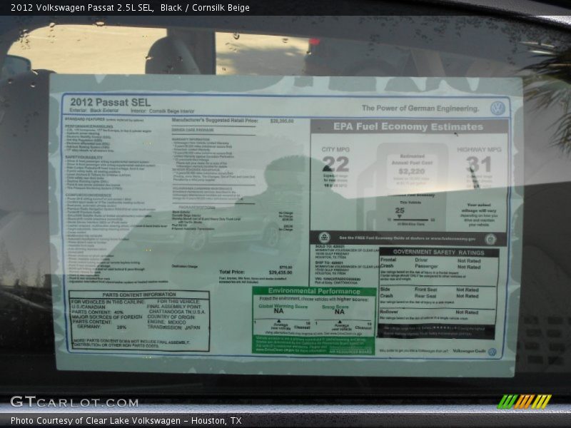  2012 Passat 2.5L SEL Window Sticker