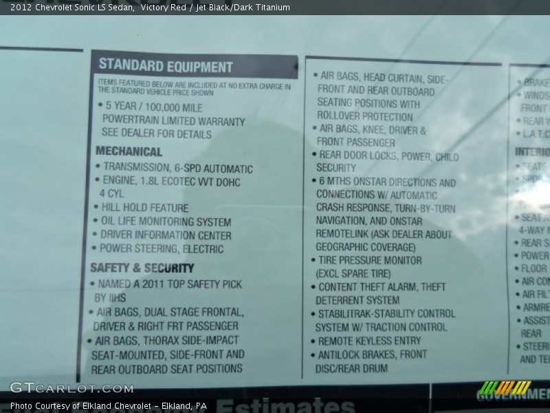 Victory Red / Jet Black/Dark Titanium 2012 Chevrolet Sonic LS Sedan