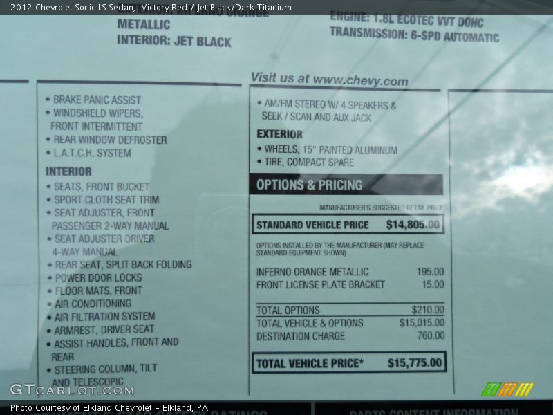 Victory Red / Jet Black/Dark Titanium 2012 Chevrolet Sonic LS Sedan