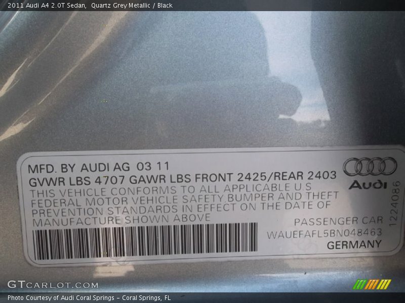 Quartz Grey Metallic / Black 2011 Audi A4 2.0T Sedan