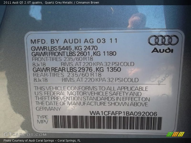 Quartz Grey Metallic / Cinnamon Brown 2011 Audi Q5 2.0T quattro