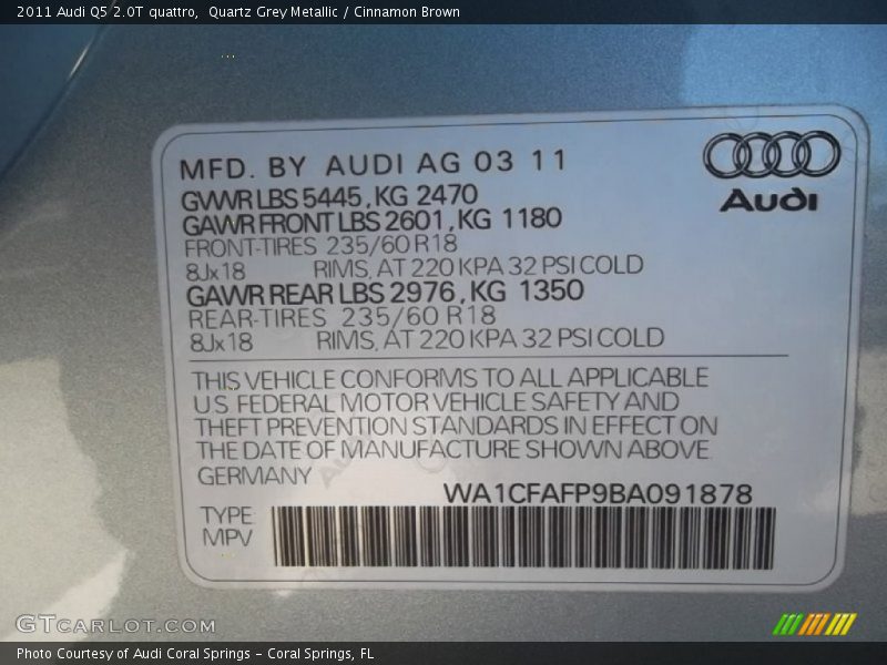 Quartz Grey Metallic / Cinnamon Brown 2011 Audi Q5 2.0T quattro