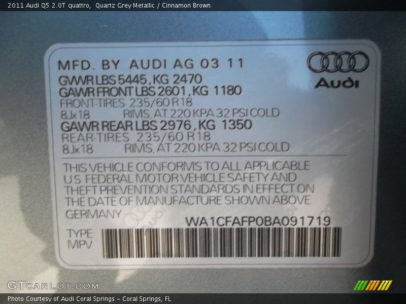 Quartz Grey Metallic / Cinnamon Brown 2011 Audi Q5 2.0T quattro