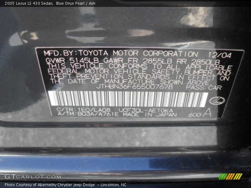 Blue Onyx Pearl / Ash 2005 Lexus LS 430 Sedan
