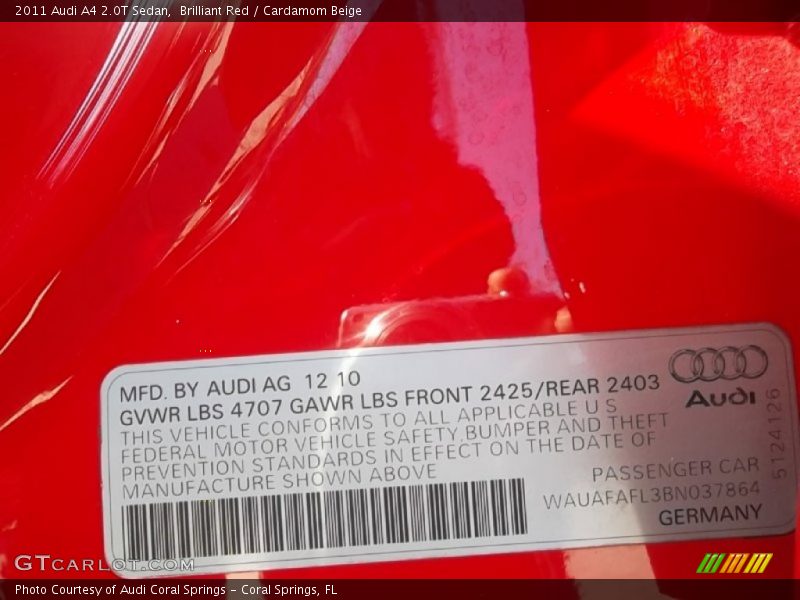 Brilliant Red / Cardamom Beige 2011 Audi A4 2.0T Sedan