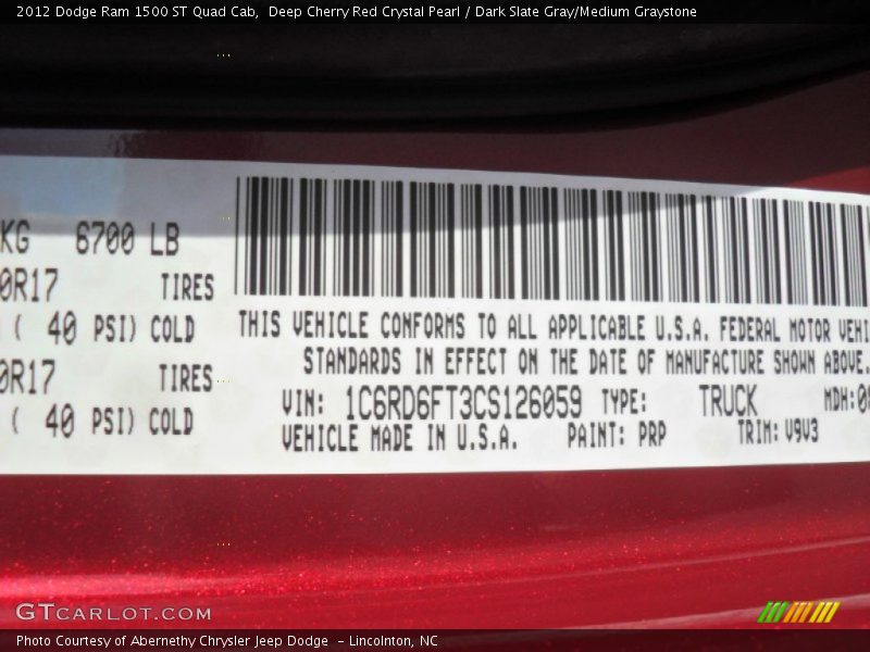 Deep Cherry Red Crystal Pearl / Dark Slate Gray/Medium Graystone 2012 Dodge Ram 1500 ST Quad Cab