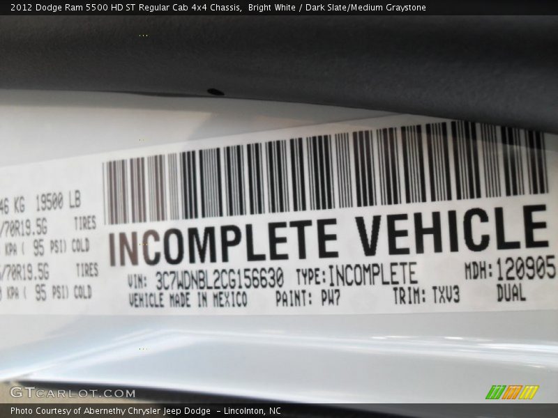 Bright White / Dark Slate/Medium Graystone 2012 Dodge Ram 5500 HD ST Regular Cab 4x4 Chassis