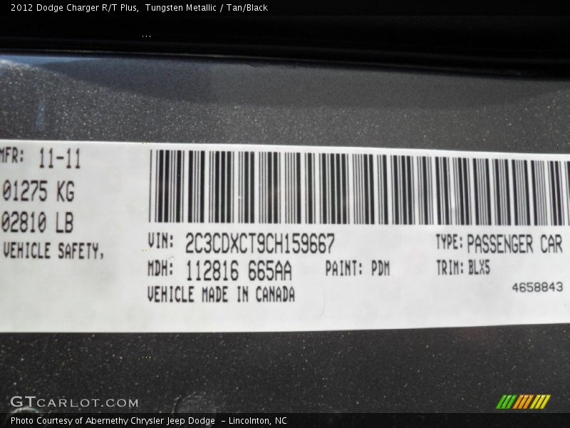 Tungsten Metallic / Tan/Black 2012 Dodge Charger R/T Plus