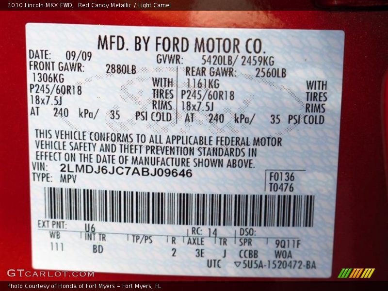Red Candy Metallic / Light Camel 2010 Lincoln MKX FWD