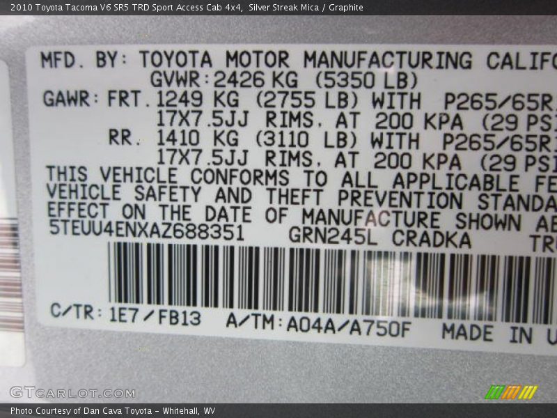Silver Streak Mica / Graphite 2010 Toyota Tacoma V6 SR5 TRD Sport Access Cab 4x4