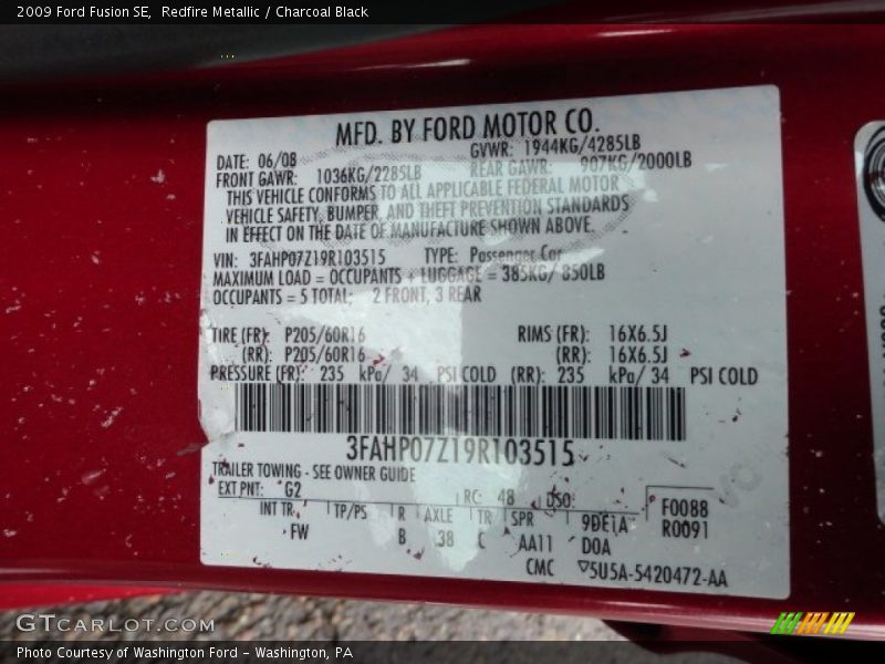 Redfire Metallic / Charcoal Black 2009 Ford Fusion SE